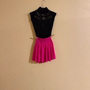 Black Body Suit and Hot Pink Skirt